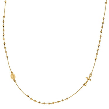 14k 14kt Yellow Gold Polished Cross Rosary Necklace 16 inch 